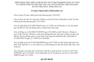 Quyết định 33/2020/QĐ-UBND thực hiện Nghị quyết 07/2020/NQ-HĐND tỉnh Long An