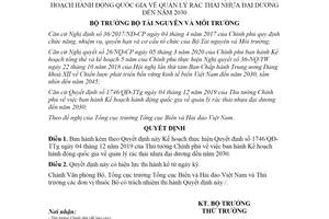 Quyết định 1855/QĐ-BTNMT 2020 thực hiện Quyết định 1746/QĐ-TTg quản lý rác thải nhựa đại dương