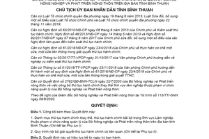 Quyết định 2005/QĐ-UBND 2020 công bố thủ tục hành chính lâm nghiệp Sở Nông nghiệp Bình Thuận