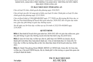 Quyết định 2829/QĐ-UBND 2020 kế hoạch thời gian năm học 2020 2021 giáo dục mầm non Long An
