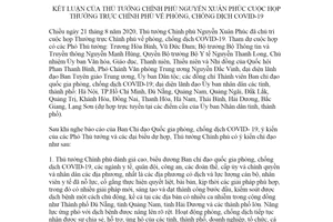 Thông báo 309/TB-VPCP 2020 kết luận Thủ tướng Chính phủ phòng chống dịch COVID 19