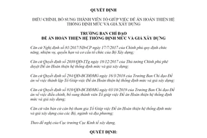 Quyết định 1112/QĐ-BCĐĐMG 2020 bổ sung thành viên Tổ Giúp việc Đề án định mức và giá xây dựng