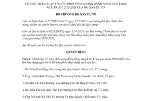 Quyết định 1122/QĐ-BXD 2020 thành lập Tổ điều phối vùng đồng bằng sông Cửu Long 2020 2025