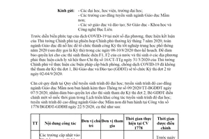 Công văn 3313/BGDĐT-GDĐH 2020 điều chỉnh lịch tuyển sinh trình độ đại học Giáo dục Mầm non