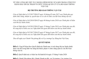 Quyết định 1671/QĐ-BGTVT 2020 công bố thủ tục hành chính lĩnh vực hàng hải