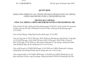 Quyết định 17/QĐ-BCĐPCD 2020 nhiệm vụ Ban Chỉ đạo công tác phòng chống COVID 19 Hà Nội