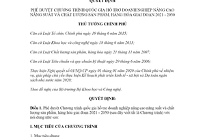 Quyết định 1322/QĐ-TTg 2020 Chương trình quốc gia hỗ trợ doanh nghiệp nâng cao chất lượng sản phẩm