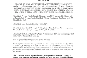 Quyết định 25/2020/QĐ-TTg sửa đổi Quyết định 37/2018/QĐ-TTg công nhận chức danh giáo sư