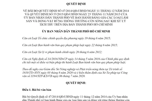 Quyết định 22/2020/QĐ-UBND bãi bỏ Quyết định 47/2014/QĐ-UBND giá lâm sản Hồ Chí Minh