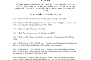 Quyết định 34/2020/QĐ-UBND sửa đổi Quyết định 17/2018/QĐ-UBND tỉnh Tây Ninh