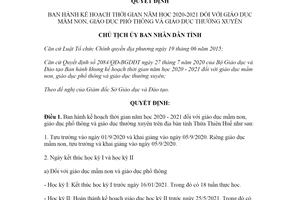 Quyết định 2163/QĐ-UBND 2020 kế hoạch thời gian năm học 2020-2021 giáo dục mầm non Huế