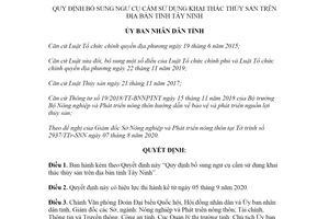 Quyết định 32/2020/QĐ-UBND quy định bổ sung ngư cụ cấm sử dụng khai thác thủy sản Tây Ninh