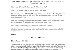 Nghị định 103/2020/NĐ-CP chứng nhận chủng loại gạo thơm xuất khẩu sang Liên minh châu Âu