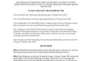 Quyết định 18/2020/QĐ-UBND thực hiện cơ chế một cửa trong giải quyết thủ tục hành chính Hà Nội