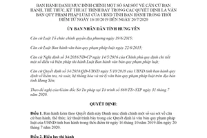 Quyết định 1995/QĐ-UBND 2020 Danh mục đính chính kỹ thuật trong Quyết định của Ủy ban Hưng Yên