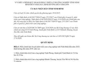 Quyết định 1065/QĐ-UBND 2020 điều chỉnh Quy hoạch phát triển cụm công nghiệp tỉnh Ninh Bình