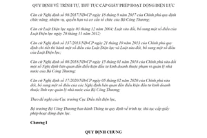 Thông tư 21/2020/TT-BCT trình tự thủ tục cấp giấy phép hoạt động điện lực