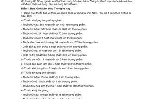 Thông tư 10/2020/TT-BNNPTNT danh mục thuốc bảo vệ thực vật được phép sử dụng tại Việt Nam