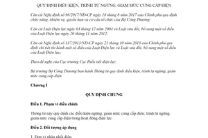 Thông tư 22/TT-BCT 2020 quy định điều kiện trình tự ngừng giảm mức cung cấp điện