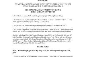 Nghị quyết 04/2020/NQ-HĐND bãi bỏ Nghị quyết quy phạm pháp luật Hội đồng Tuyên Quang
