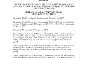 Nghị quyết 36/NQ-HĐND 2020 bổ sung danh mục Kế hoạch đầu tư công trung hạn Tuyên Quang