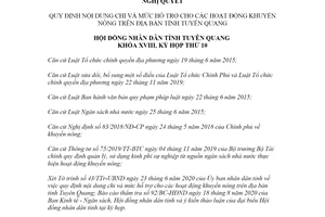 Nghị quyết 03/2020/NQ-HĐND mức hỗ trợ cho các hoạt động khuyến nông tỉnh Tuyên Quang