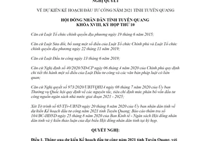 Nghị quyết 38/NQ-HĐND 2020 dự kiến Kế hoạch đầu tư công tỉnh Tuyên Quang năm 2021