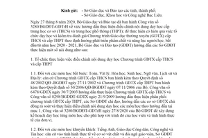 Công văn 3566/BGDĐT-GDTX 2020 điều chỉnh nội dung dạy học kiểm tra đánh giá học viên
