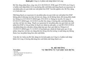 Công văn 4268/BXD-VLXD 2020 hướng dẫn hàng hóa xuất khẩu mặt hàng thạch cao