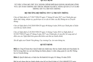 Quyết định 1545/QĐ-BTTTT 2020 công bố thủ tục hành chính lĩnh vực an toàn thông tin Bộ Thông tin