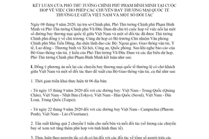 Thông báo 330/TB-VPCP 2020 kết luận Phó Thủ tướng cho phép chuyến bay quốc tế thường lệ