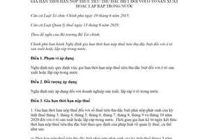 Nghị định 109/2020/NĐ-CP gia hạn thời hạn nộp thuế tiêu thụ đặc biệt ô tô sản xuất trong nước