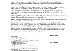 Thông tư 09/2020/TT-BTNMT định mức kinh tế lập quy hoạch lưu vực sông nguồn nước liên tỉnh