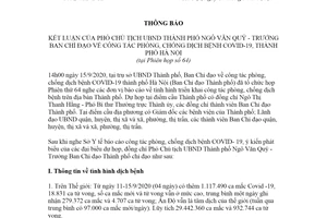 Thông báo 24/TB-BCĐ 2020 kết luận Phó Chủ tịch công tác phòng chống COVID-19 Hà Nội Phiên họp 64