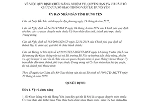 Quyết định 26/2020/QĐ-UBND quyền hạn và cơ cấu tổ chức của Sở Giao thông tỉnh Hưng Yên