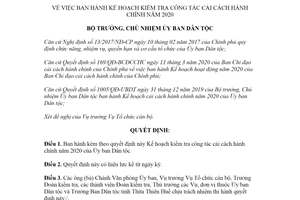 Quyết định 533/QĐ-UBDT 2020 Kế hoạch kiểm tra công tác cải cách hành chính