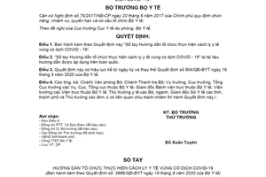 Quyết định 3986/QĐ-BYT 2020 Sổ tay Hướng dẫn tổ chức thực hiện cách ly y tế vùng có dịch COVID-19