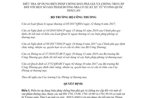 Quyết định 2466/QĐ-BCT 2020 áp dụng biện pháp chống bán phá giá đối với đường mía từ Thái Lan