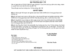Quyết định 4042/QĐ-BYT 2020 phê duyệt Kế hoạch xét nghiệm phát hiện nhiễm SARS-CoV-2