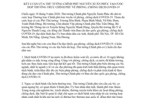 Thông báo 337/TB-VPCP 2020 kết luận cuộc họp Chính phủ phòng chống dịch COVID-19