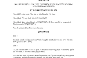 Nghị quyết 999/2020/UBTVQH14 Chiến lược phát triển Kiểm toán nhà nước 2030