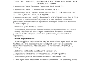 Decree 114/2020/ND-CP reduction in corporate income tax payable in 2020 by enterprises