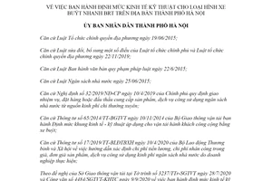 Quyết định 20/2020/QĐ-UBND định mức kinh tế kỹ thuật cho loại hình xe buýt nhanh BRT Hà Nội