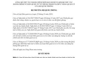 Quyết định 2910/QĐ-BQP 2020 công bố thủ tục hành chính Dân quân tự vệ thuộc quản lý Bộ Quốc phòng