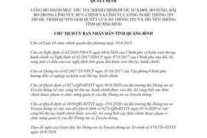 Quyết định 3476/QĐ-UBND 2020 công bố thủ tục hành chính lĩnh vực Bưu chính Sở Thông tin Quảng Bình