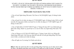 Quyết định 1729/QĐ-NHNN 2020 mức lãi suất tối đa đối với tiền gửi bằng đồng Việt Nam