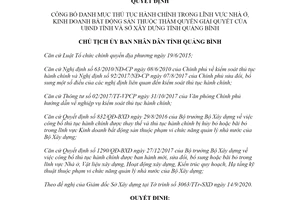 Quyết định 3473/QĐ-UBND 2020 công bố thủ tục hành chính lĩnh vực Nhà ở Sở Xây dựng Quảng Bình