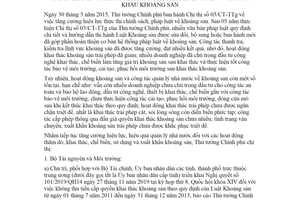 Chỉ thị 38/CT-TTg 2020 công tác quản lý nhà nước đối với thăm dò khai thác xuất khẩu khoáng sản