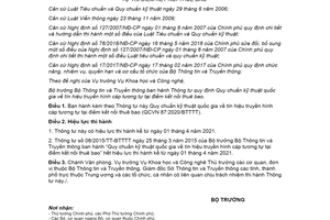 Thông tư 27/2020/TT-BTTTT Quy chuẩn kỹ thuật tín hiệu truyền hình cáp tương tự tại điểm kết nối thuê bao