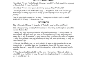 Quyết định 1486/QĐ-TTg 2020 Ngày Kỹ năng lao động Việt Nam